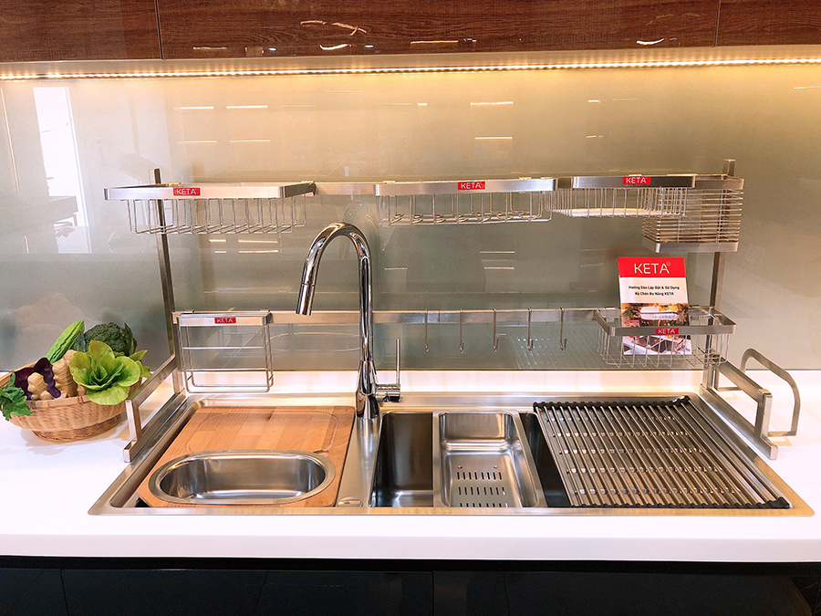 Kệ chén inox 304 105cm KETA - bố trí phụ kiện linh hoạt